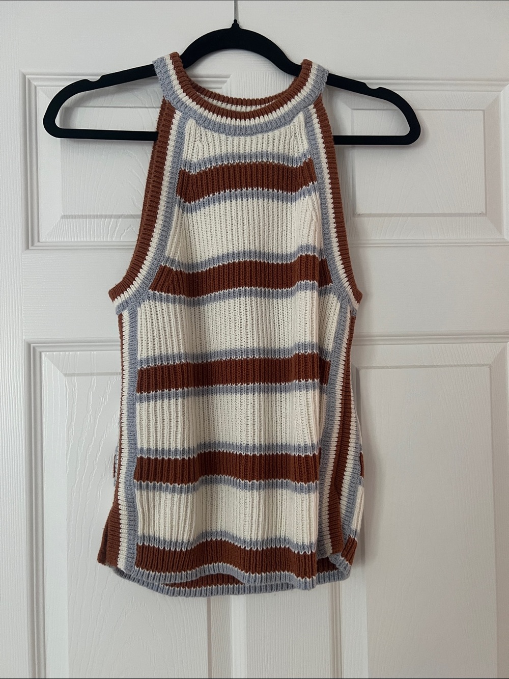 Madewell Ribbed Knit Halter Tank in Cream, Rust & Light Blue